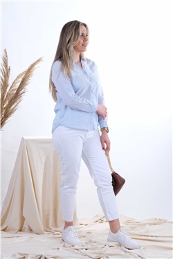 Beyaz Kesik Paça Detaylı Lazerli Yüksek Bel Jean